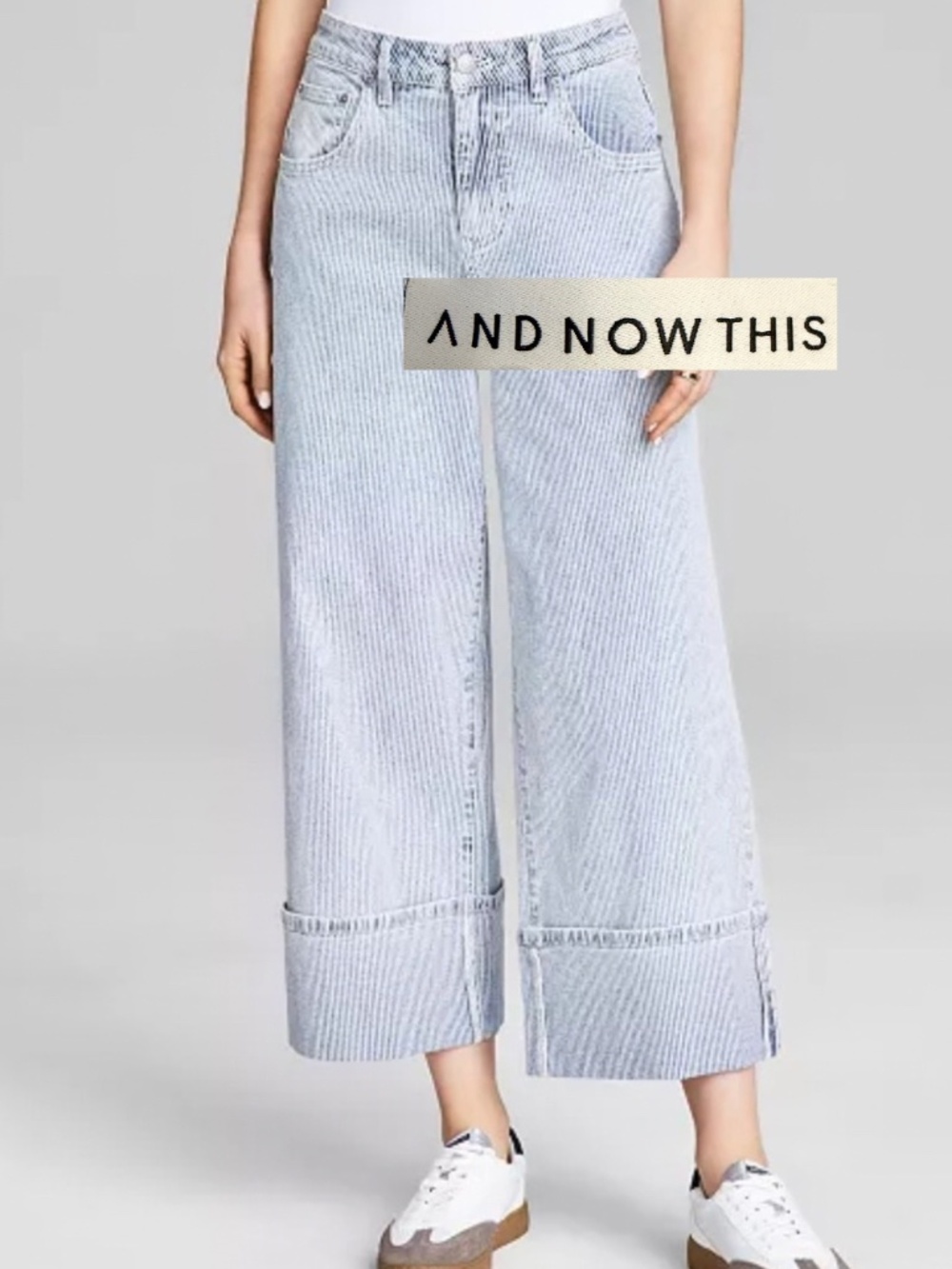 And Now This White/Blue ticking stripe wide leg jeans, 31, GP1608